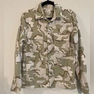 River Island Women Jacket Size Small Green Camo 100% Cotton Bikercore Western